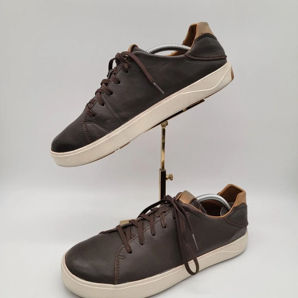 Olukai Lae'ahi Li'ili Men's Sz 10.5 Shoes Brown Leather Comfort Casual Sneakers